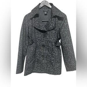 Sandro Black Leopard Print Trench Coat In Women’s Size S